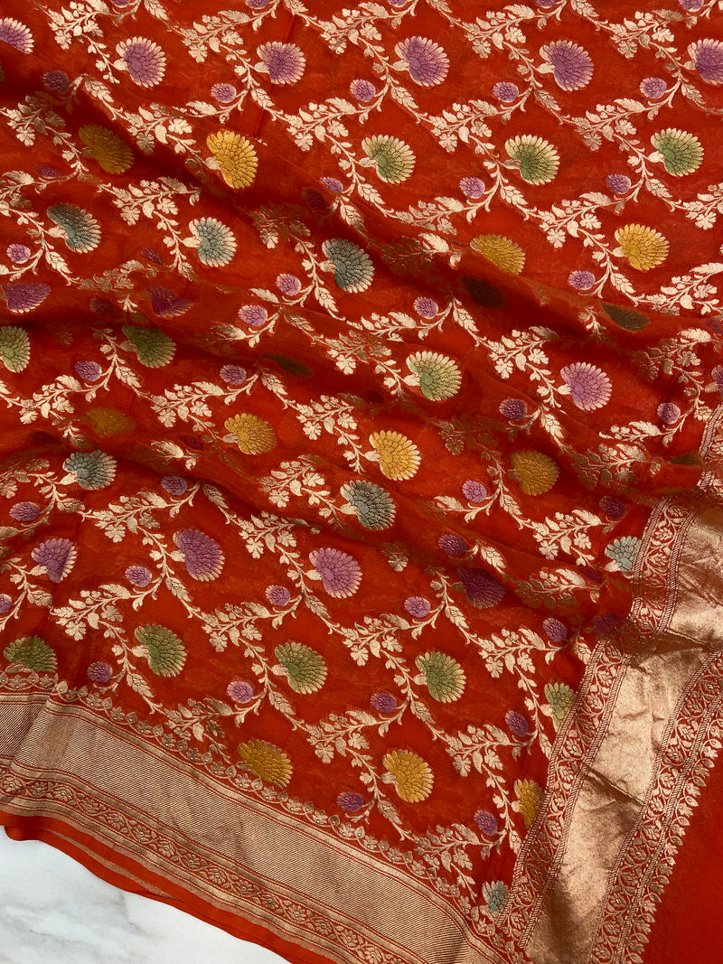 Khaddi Georgette Handloom Banarasi Dupatta - The Handlooms