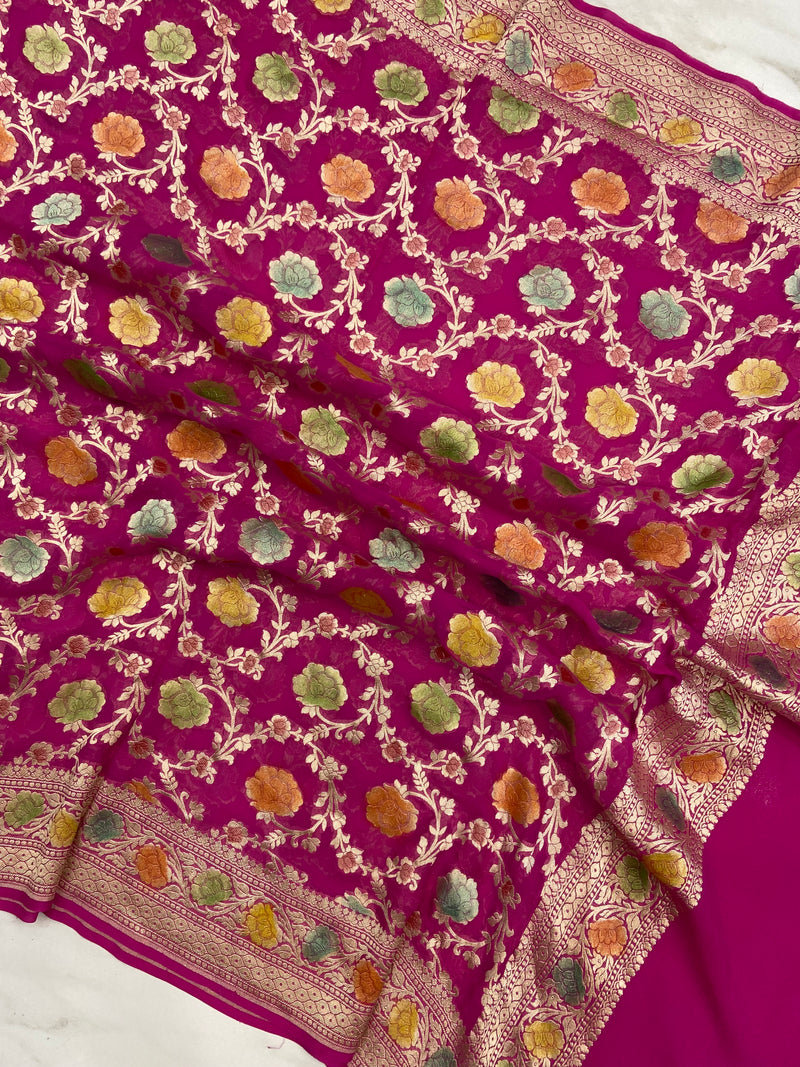 Khaddi Georgette Handloom Banarasi Dupatta - The Handlooms