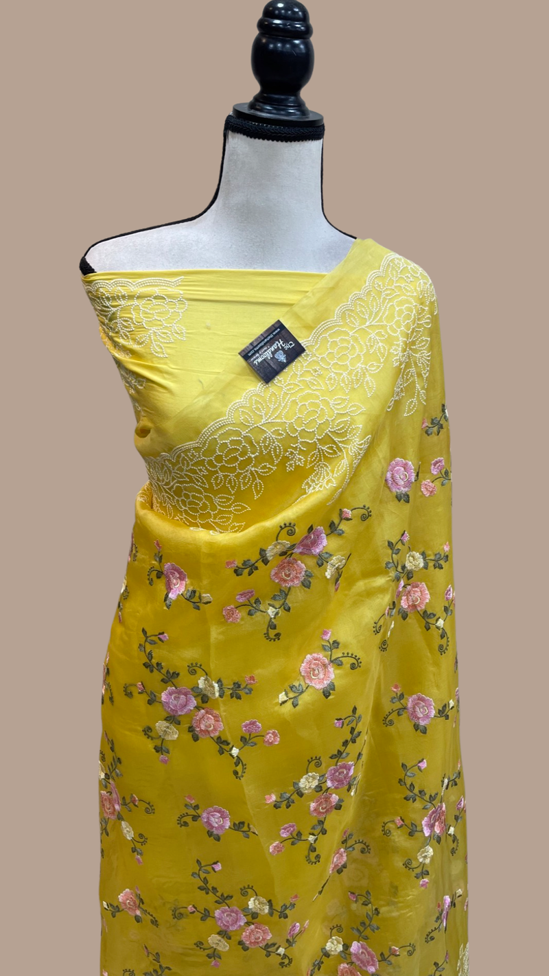 Pure organza Chikankari Handloom Banarasi Saree - The Handlooms