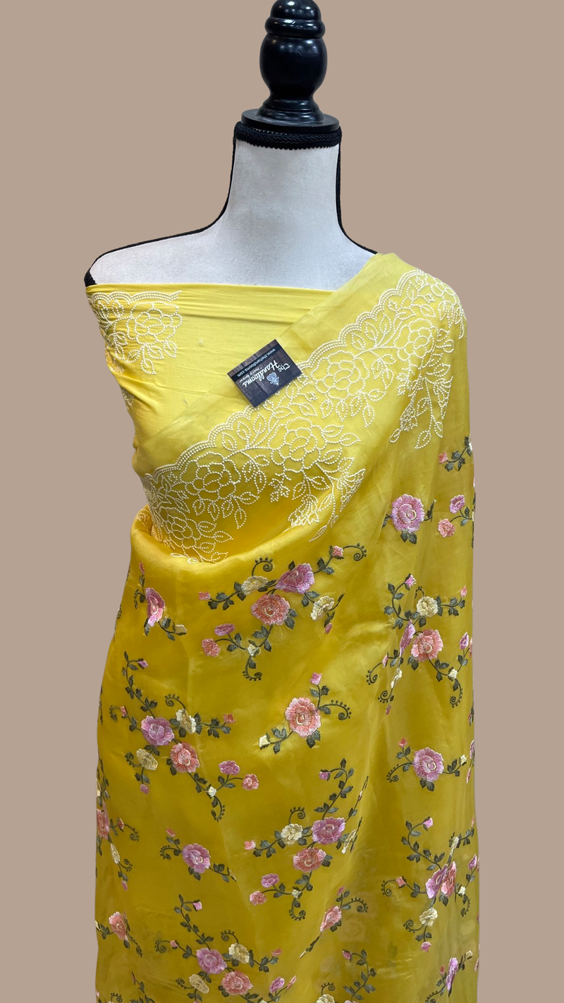 Pure organza Chikankari Handloom Banarasi Saree - The Handlooms