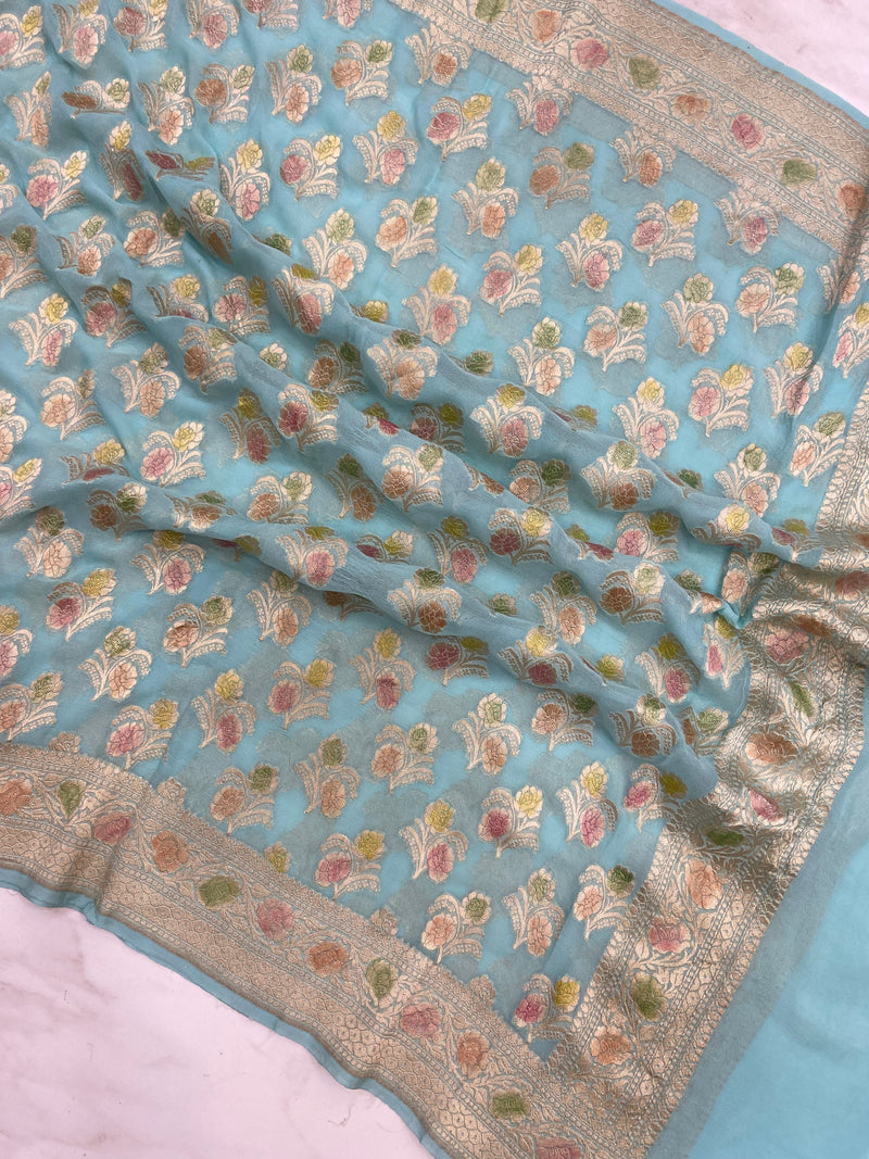 Khaddi Georgette Handloom Banarasi Dupatta - The Handlooms