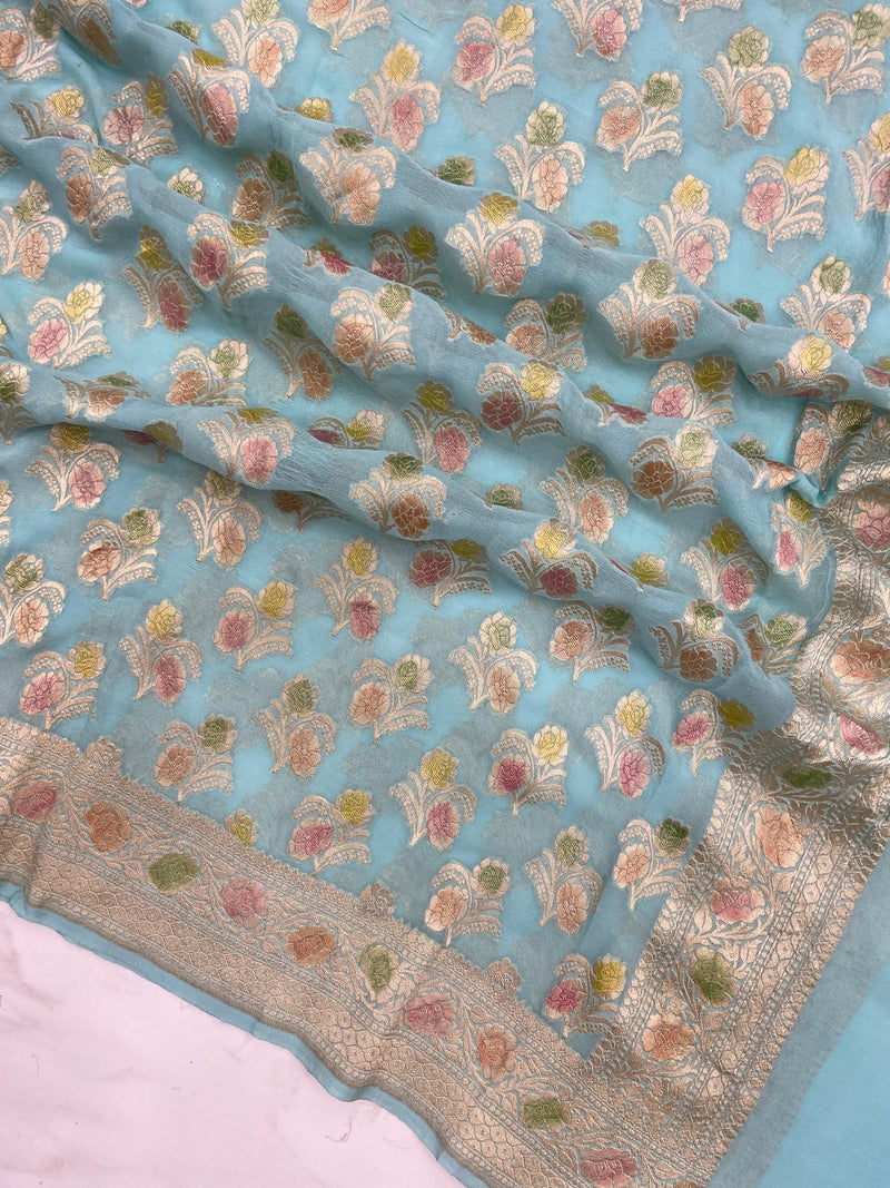 Khaddi Georgette Handloom Banarasi Dupatta - The Handlooms