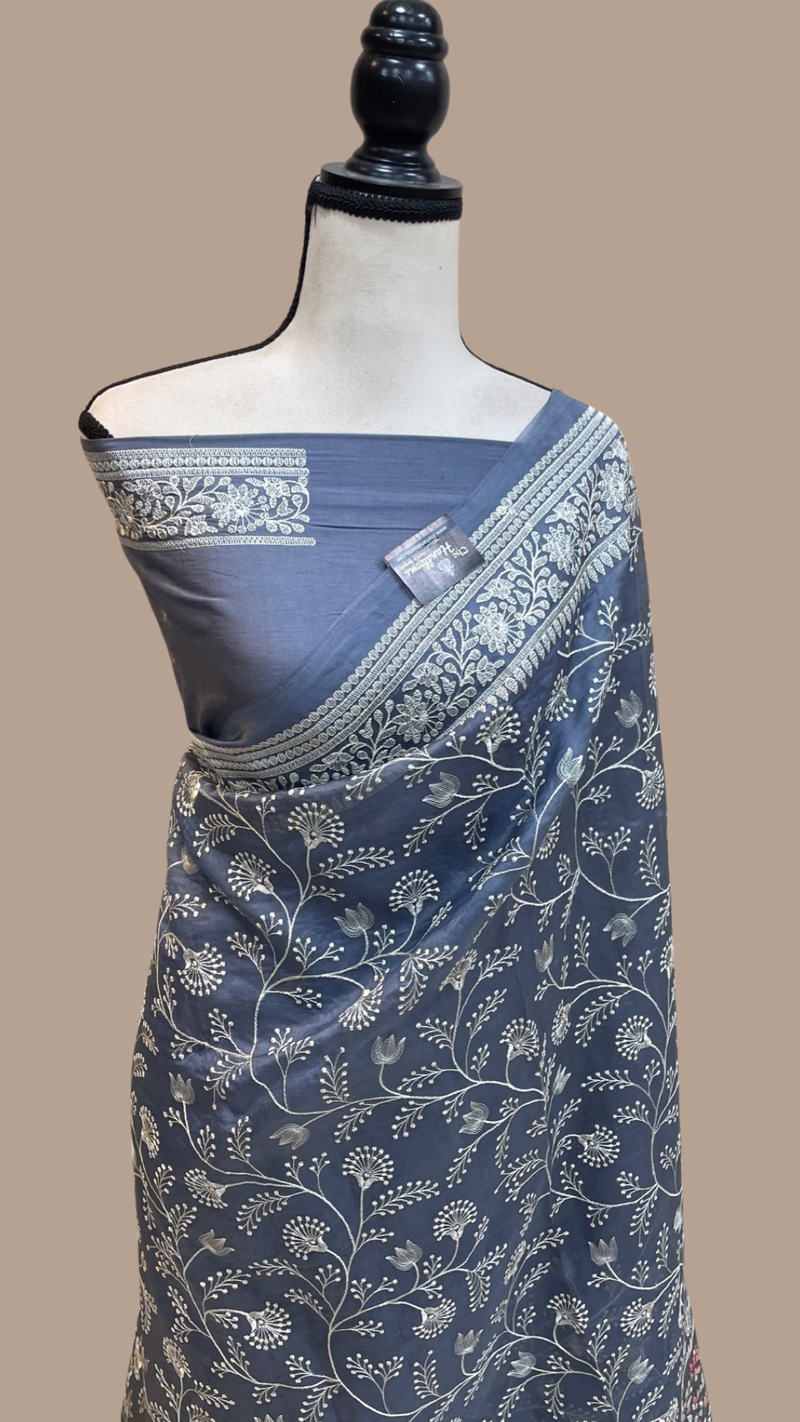 Pure organza Chikankari Handloom Banarasi Saree - The Handlooms
