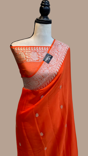 Orange Pure Georgette Banarasi Handloom Saree - The Handlooms