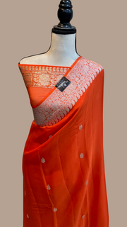 Orange Pure Georgette Banarasi Handloom Saree - The Handlooms