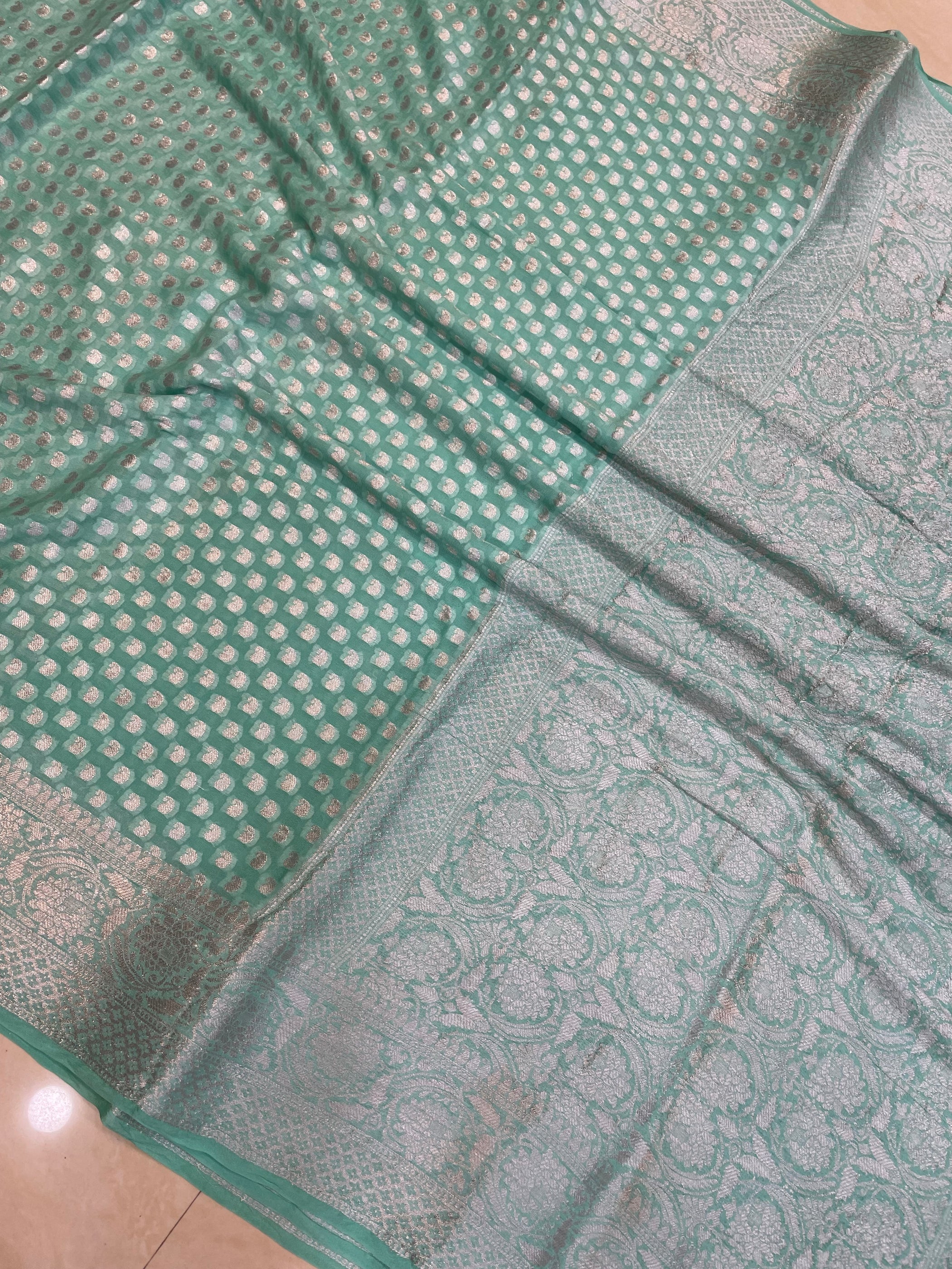 Green Pure Chiffon Khaddi Banarasi Saree main image 1