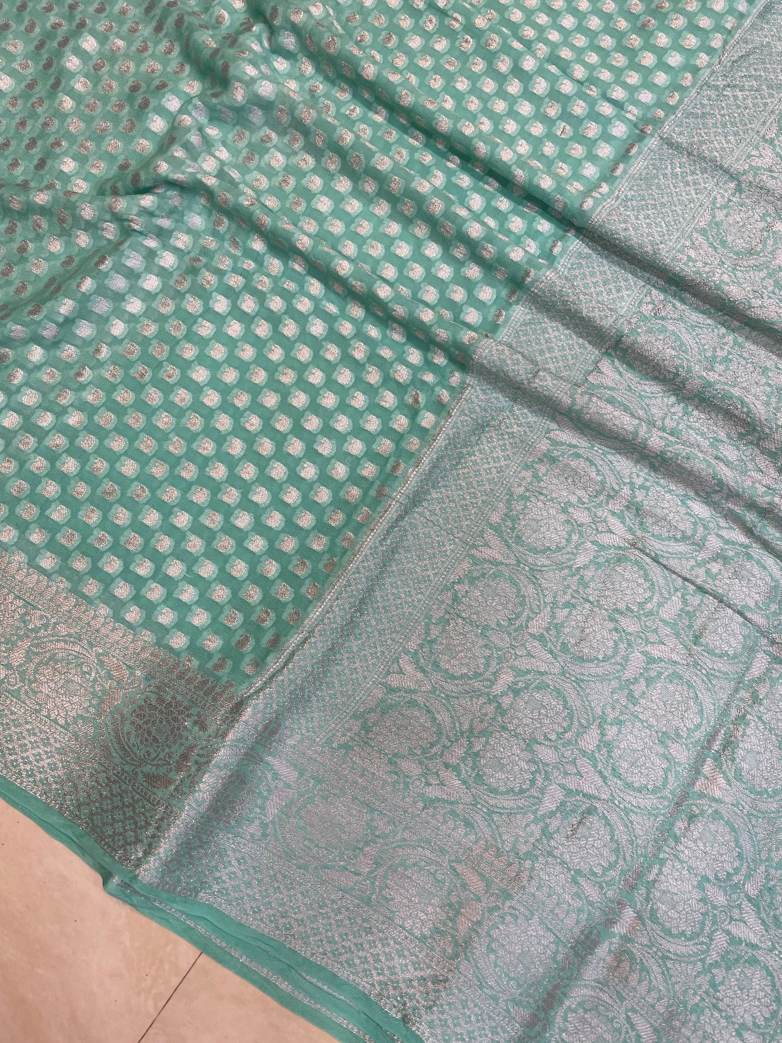 Blue Pure Chiffon Khaddi Banarasi Saree main image 1