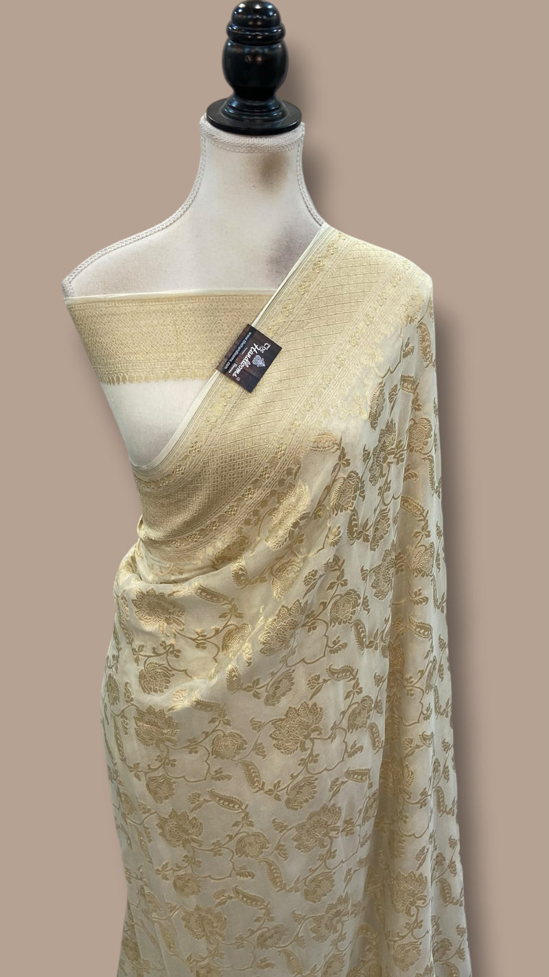 Khaddi Georgette Handloom Banarasi Saree - Water Zari - The Handlooms