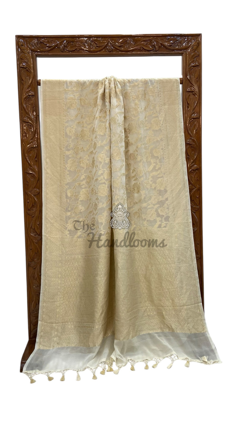 Khaddi Georgette Handloom Banarasi Saree - Water Zari - The Handlooms