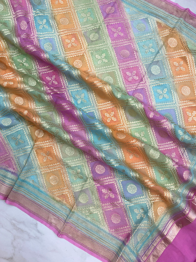 Pure Khaddi Georgette Rangkat Dupatta - Water Zari - The Handlooms