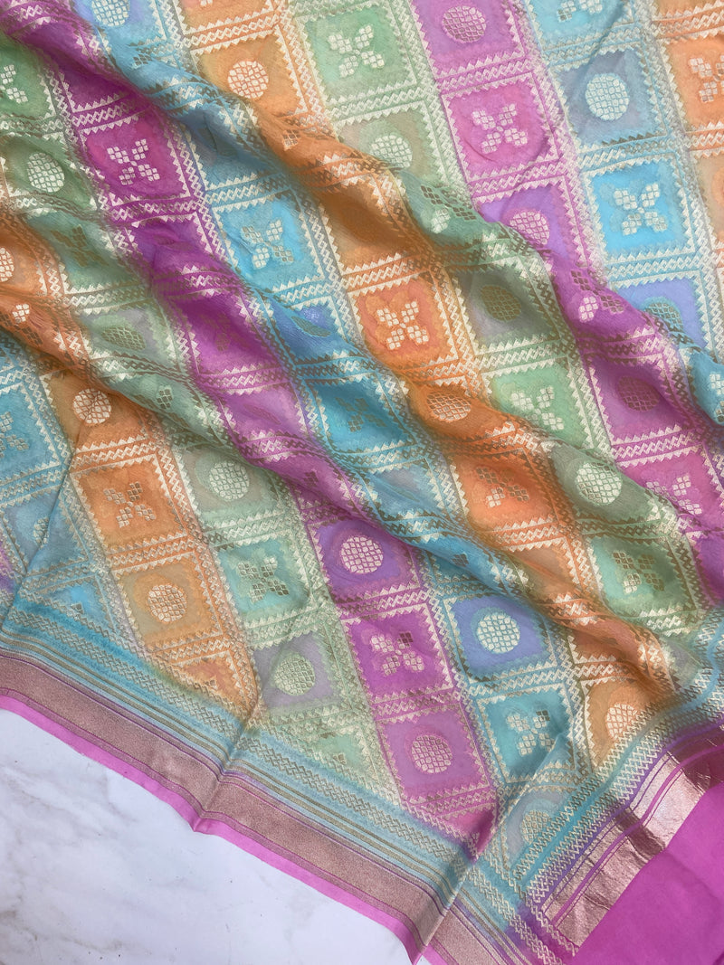 Pure Khaddi Georgette Rangkat Dupatta - Water Zari - The Handlooms