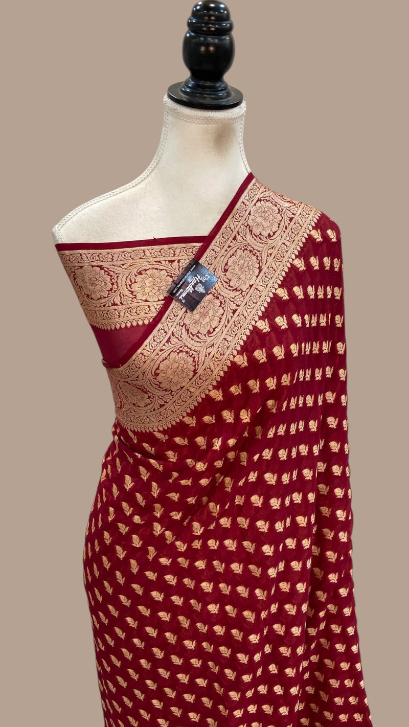 Maroon Pure Chiffon Khaddi Banarasi Saree