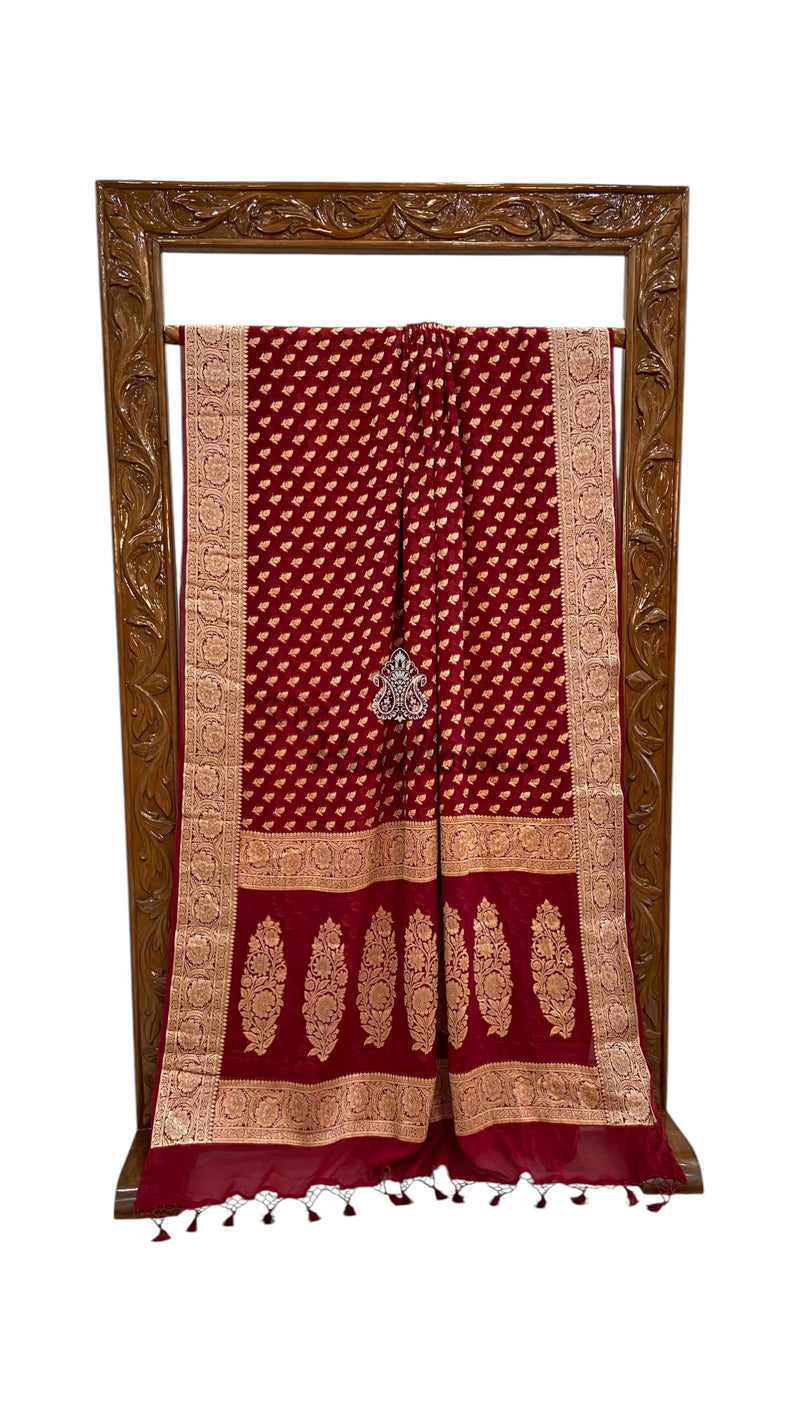 Maroon Pure Chiffon Khaddi Banarasi Saree