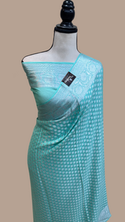 Aqua Blue Pure Chiffon Khaddi Banarasi Saree - The Handlooms