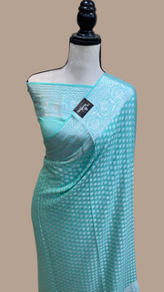 Aqua Blue Pure Chiffon Khaddi Banarasi Saree - The Handlooms