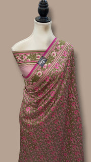 Regal Pure Katan Jamdani Silk Banarasi Saree – Handwoven Tanchui Brocade - The Handlooms