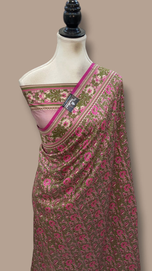 Regal Pure Katan Jamdani Silk Banarasi Saree – Handwoven Tanchui Brocade - The Handlooms