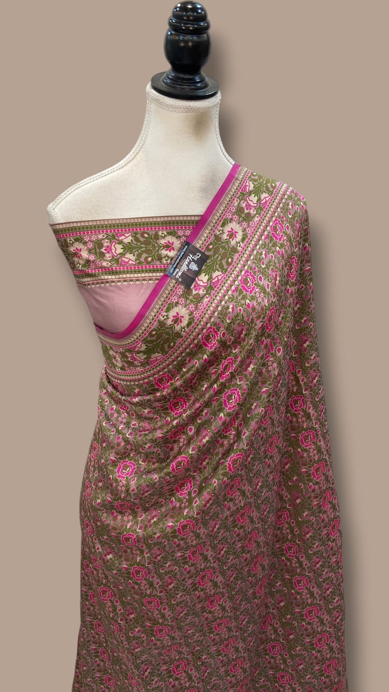 Regal Pure Katan Jamdani Silk Banarasi Saree – Handwoven Tanchui Brocade - The Handlooms