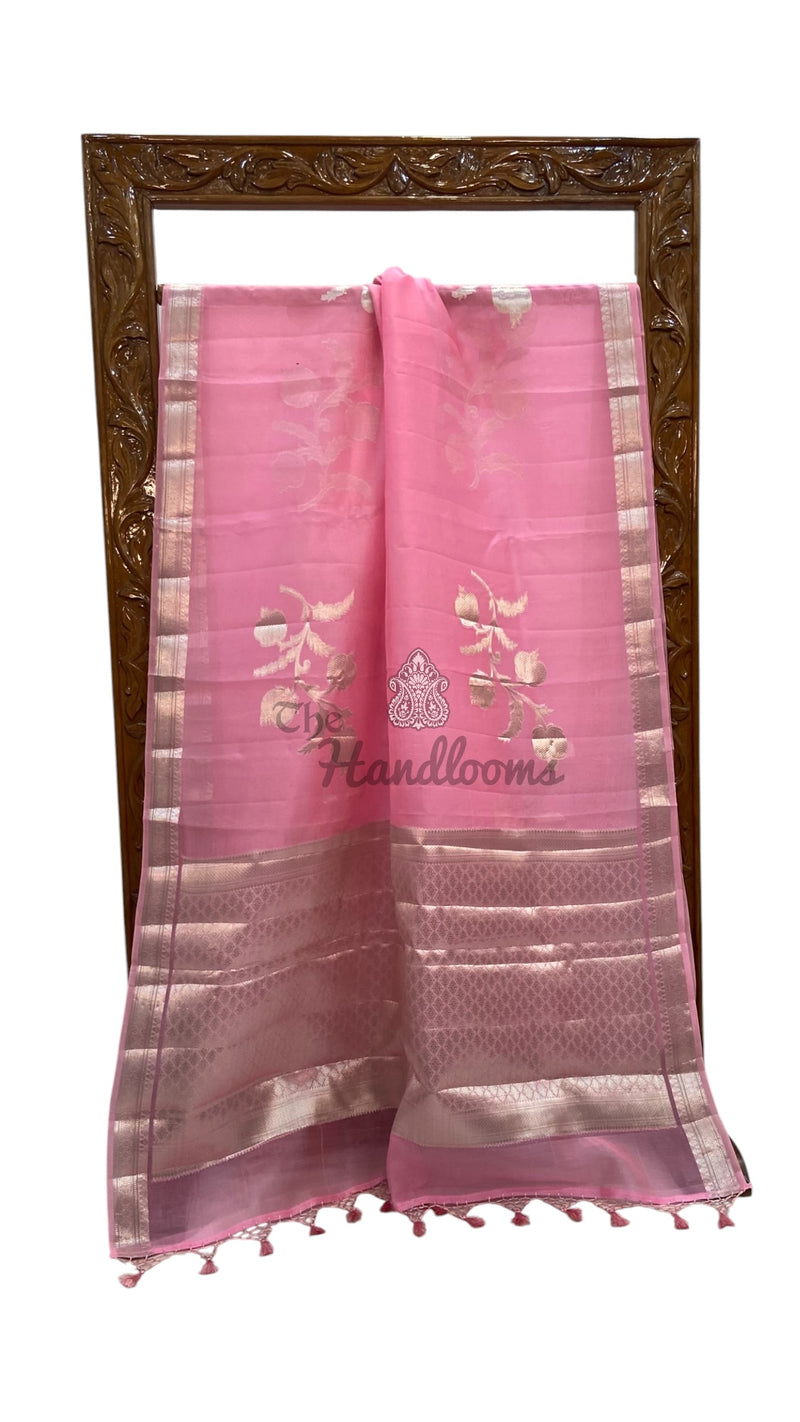 Pink Pure Kora Handloom Banarasi Saree