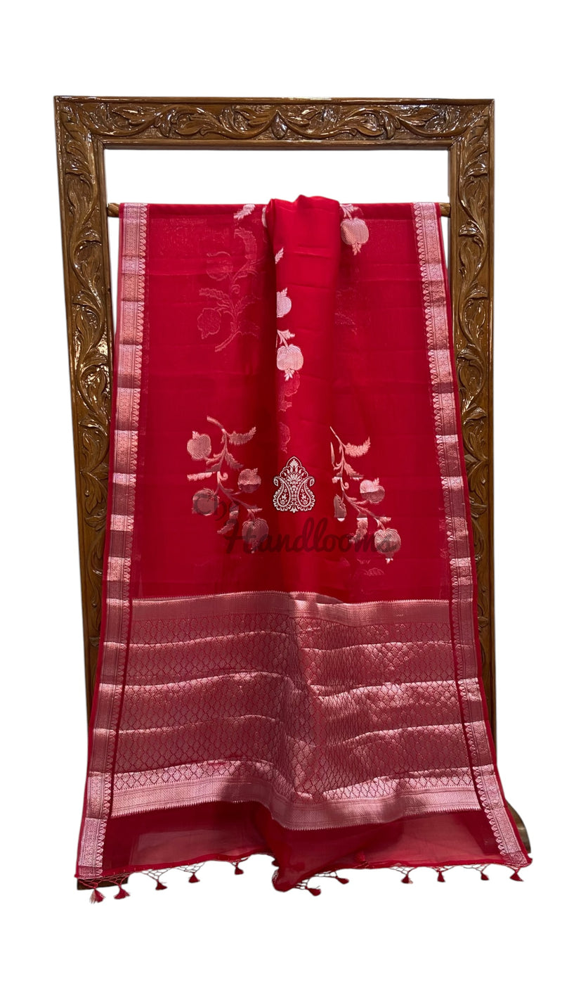 Red Pure Kora Handloom Banarasi Saree - The Handlooms