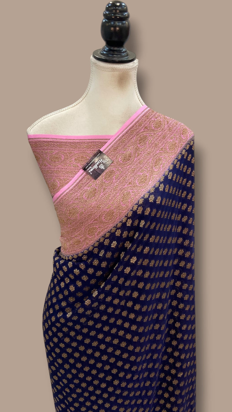 Khaddi Georgette Banarasi Saree -  Antique zari