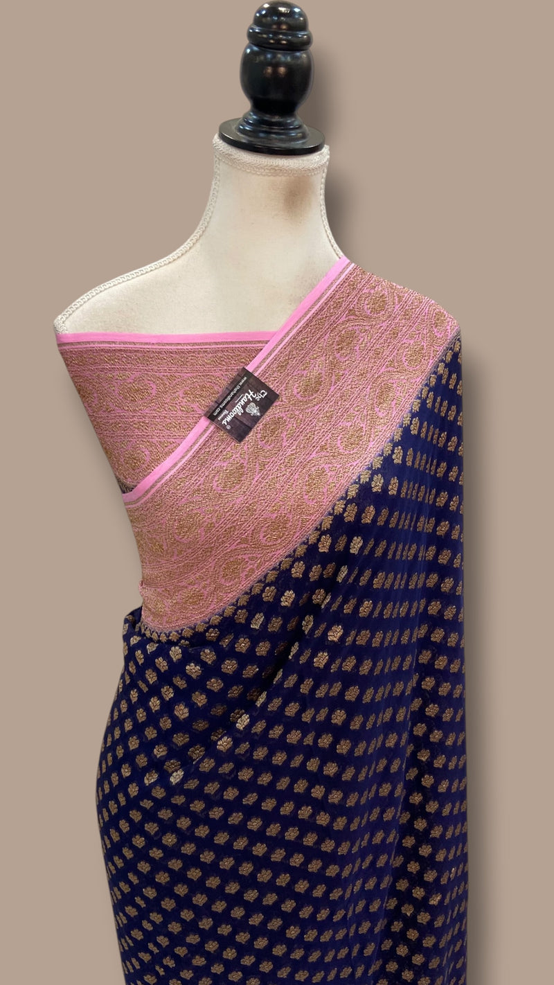 Khaddi Georgette Banarasi Saree -  Antique zari