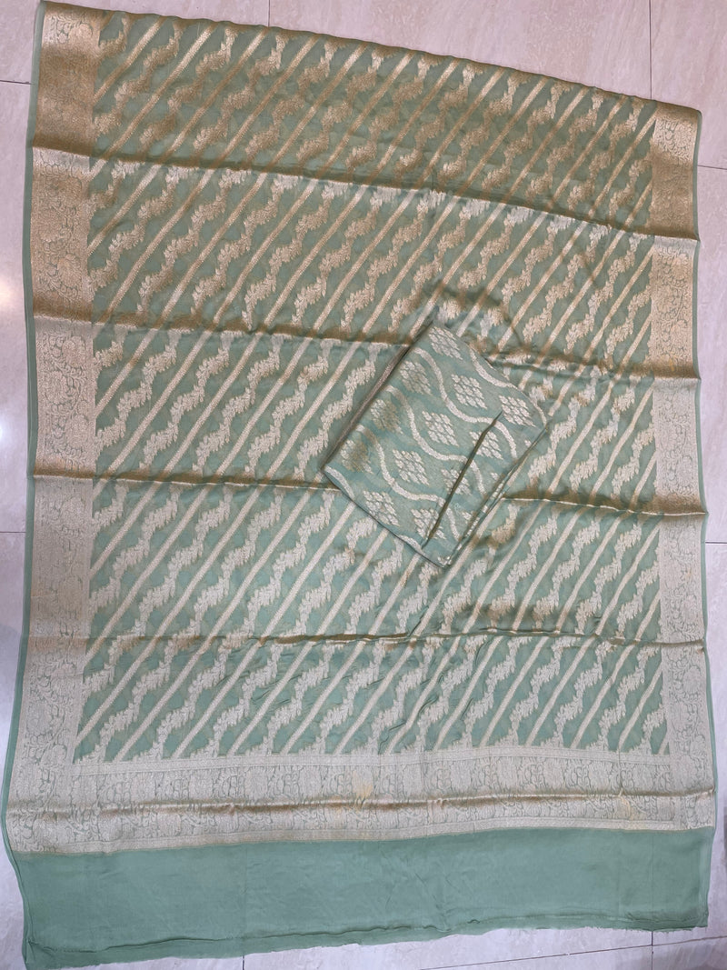 Pure Chiffon Khaddi Banarasi Dress material - The Handlooms