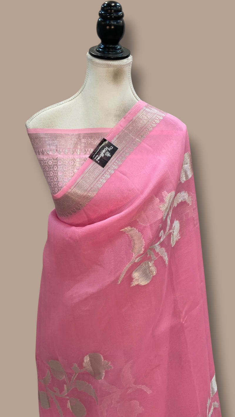 Pink Pure Kora Handloom Banarasi Saree