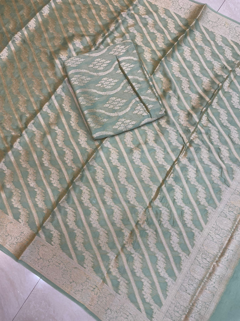 Pure Chiffon Khaddi Banarasi Dress material - The Handlooms