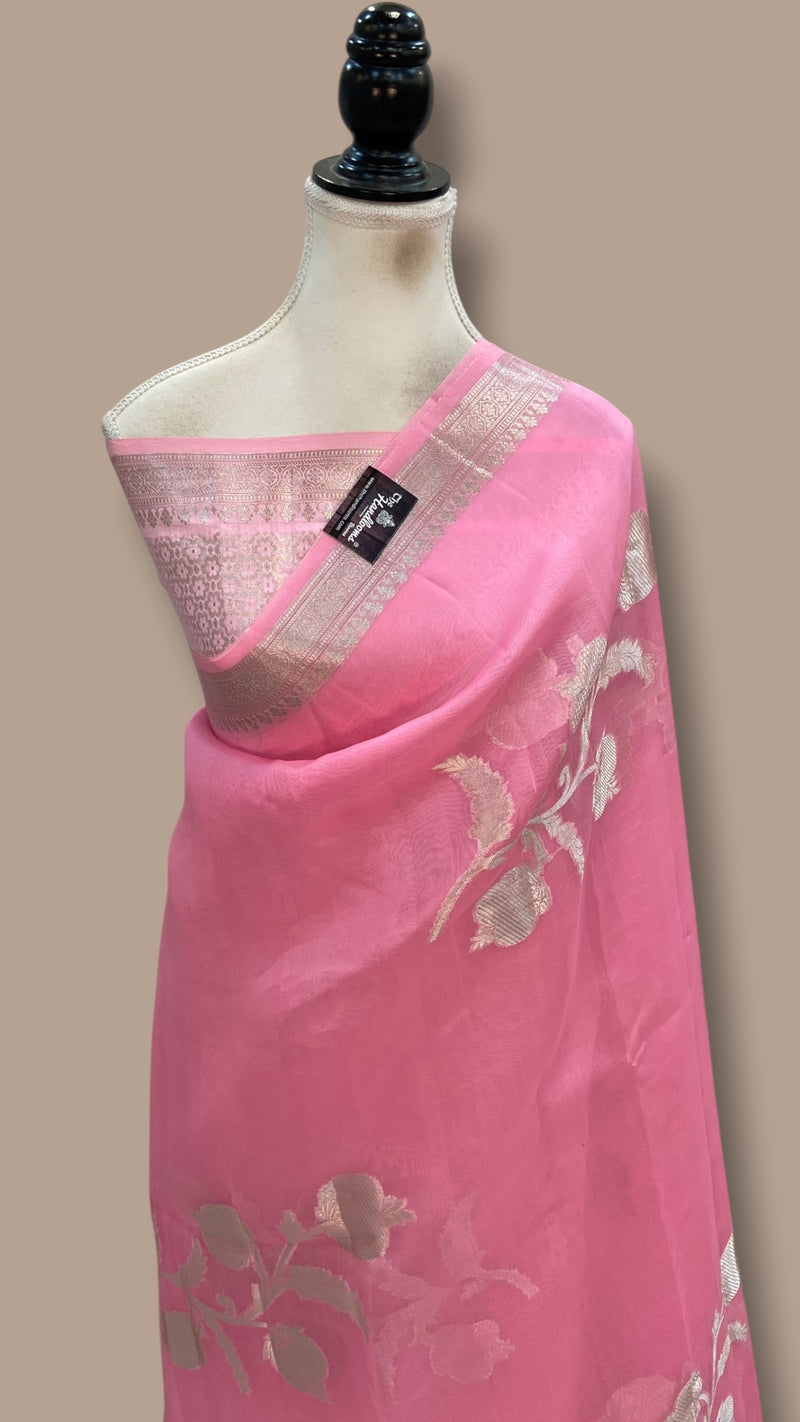 Pink Pure Kora Handloom Banarasi Saree