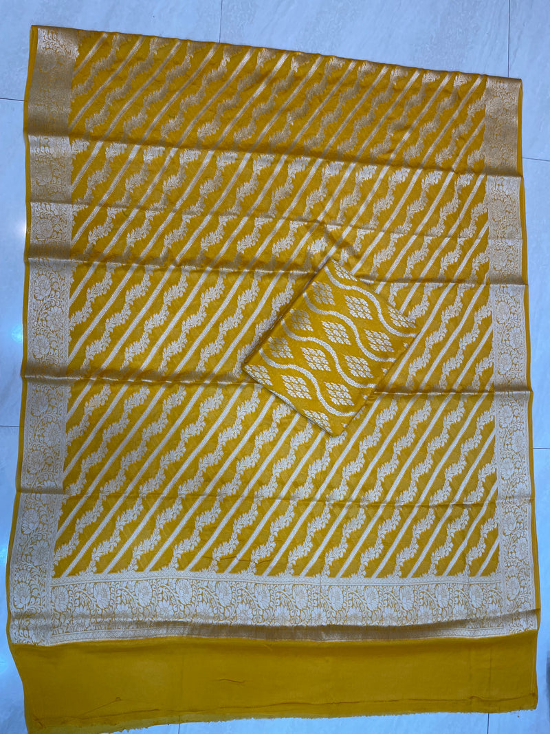 Pure Chiffon Khaddi Banarasi Dress material - The Handlooms