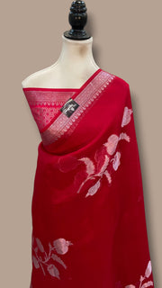 Red Pure Kora Handloom Banarasi Saree - The Handlooms