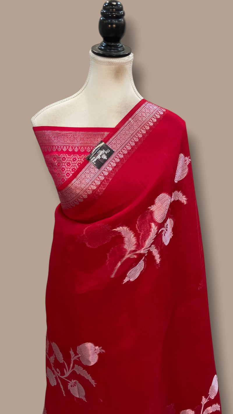 Red Pure Kora Handloom Banarasi Saree - The Handlooms