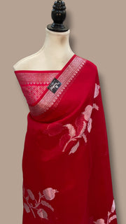 Red Pure Kora Handloom Banarasi Saree - The Handlooms