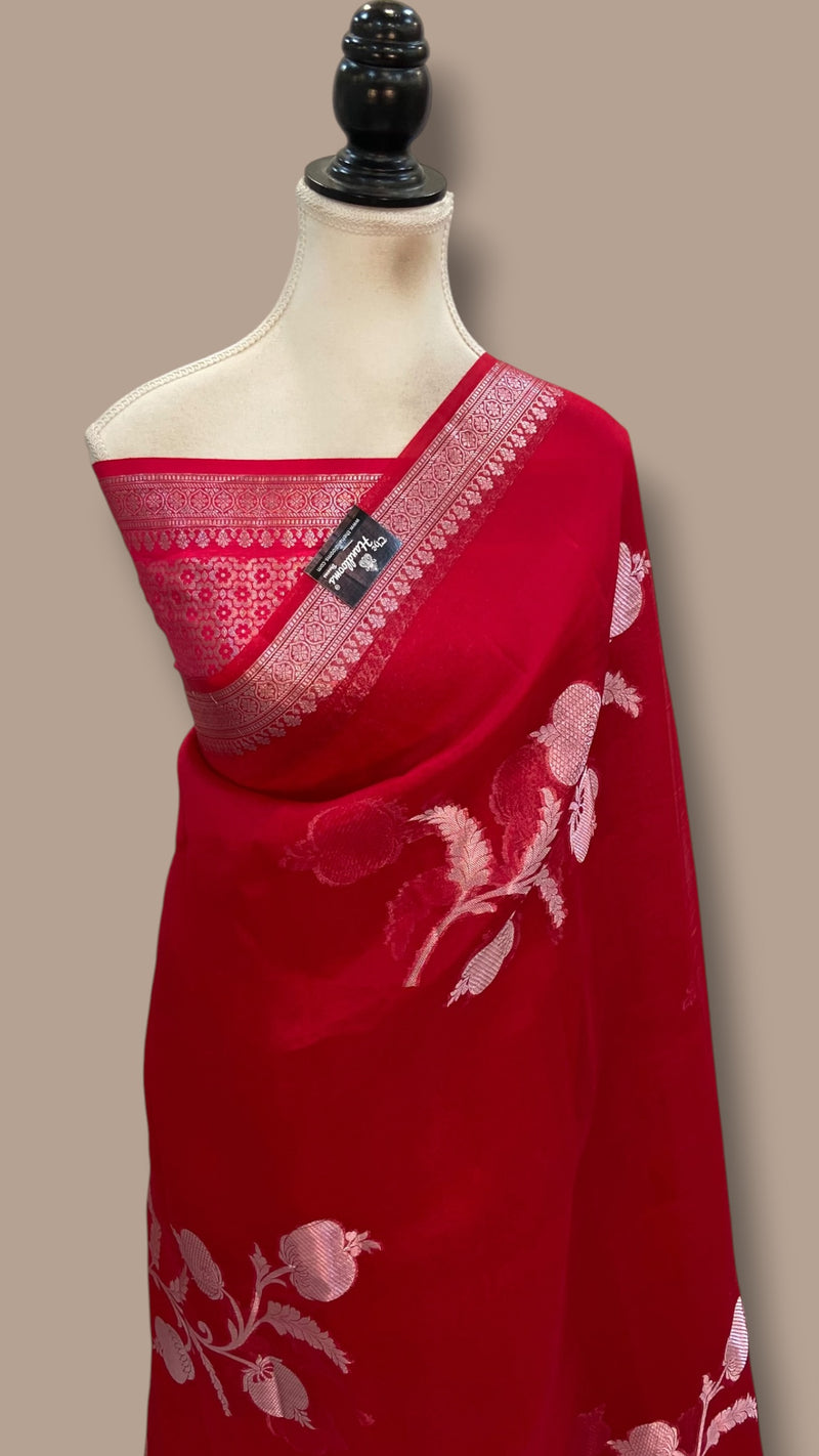 Red Pure Kora Handloom Banarasi Saree - The Handlooms