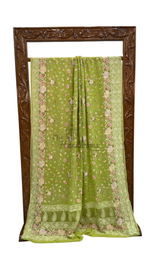 Pure Georgette Chikankari Handloom Banarasi Saree - The Handlooms