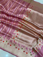 Pure Katan Silk Banarasi Handloom Saree - All over soona roopa Kadua stripe - The Handlooms