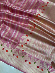 Pure Katan Silk Banarasi Handloom Saree - All over soona roopa Kadua stripe - The Handlooms