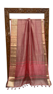 Pink Pure Kora Tissue Crush Handloom Banarasi Saree - The Handlooms