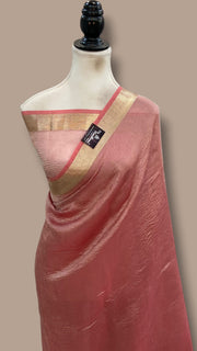 Pink Pure Kora Tissue Crush Handloom Banarasi Saree - The Handlooms