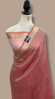 Pink Pure Kora Tissue Crush Handloom Banarasi Saree - The Handlooms