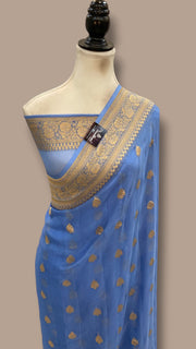 Pure Georgette Handloom Banarasi Saree - Gold Zari - The Handlooms