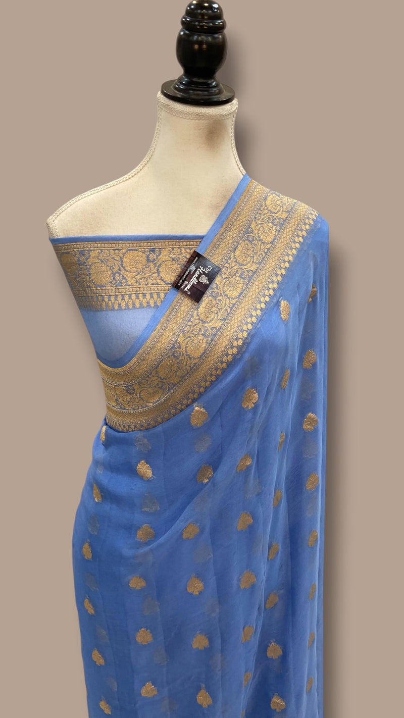 Pure Georgette Handloom Banarasi Saree - Gold Zari - The Handlooms