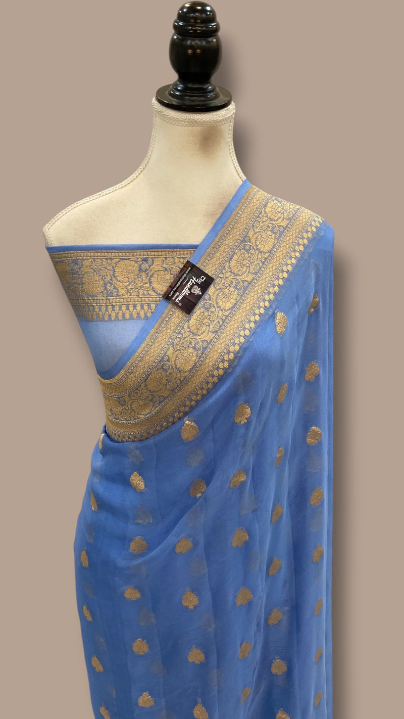 Pure Georgette Handloom Banarasi Saree - Gold Zari - The Handlooms
