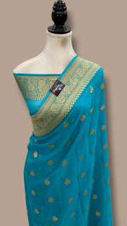 Pure Georgette Handloom Banarasi Saree - Gold Zari - The Handlooms