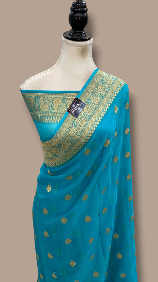 Pure Georgette Handloom Banarasi Saree - Gold Zari - The Handlooms