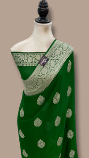 Pure Georgette Handloom Banarasi Saree - All Over Kadua Boota Silver Zari - The Handlooms