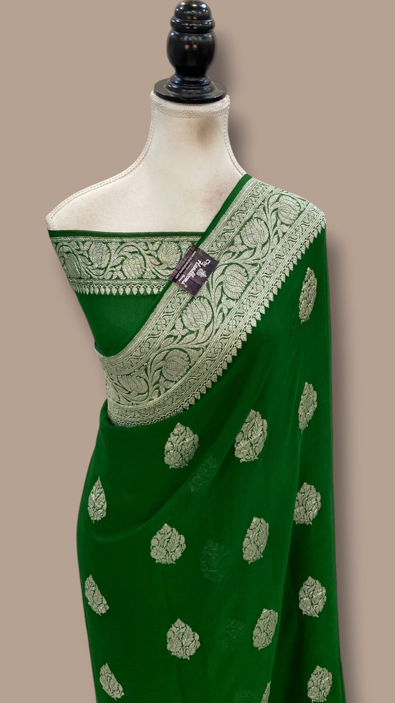 Pure Georgette Handloom Banarasi Saree - All Over Kadua Boota Silver Zari - The Handlooms