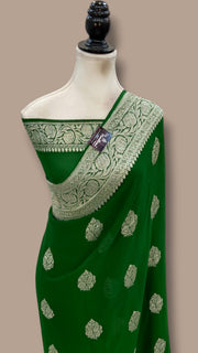 Pure Georgette Handloom Banarasi Saree - All Over Kadua Boota Silver Zari - The Handlooms