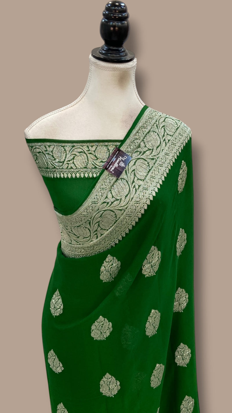Pure Georgette Handloom Banarasi Saree - All Over Kadua Boota Silver Zari - The Handlooms
